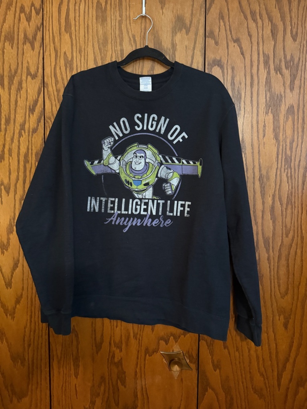 Disney Pixar Buzz Lightyear Sweatshirt Men’s L Black Toy Story Graphic Crewneck